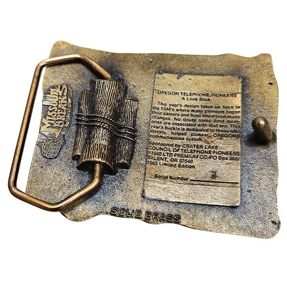 Vintage Solid Brass Telephone Pioneers Belt‎ Buckle Oregon Limited Edition No. 3 - Picture 2 of 8